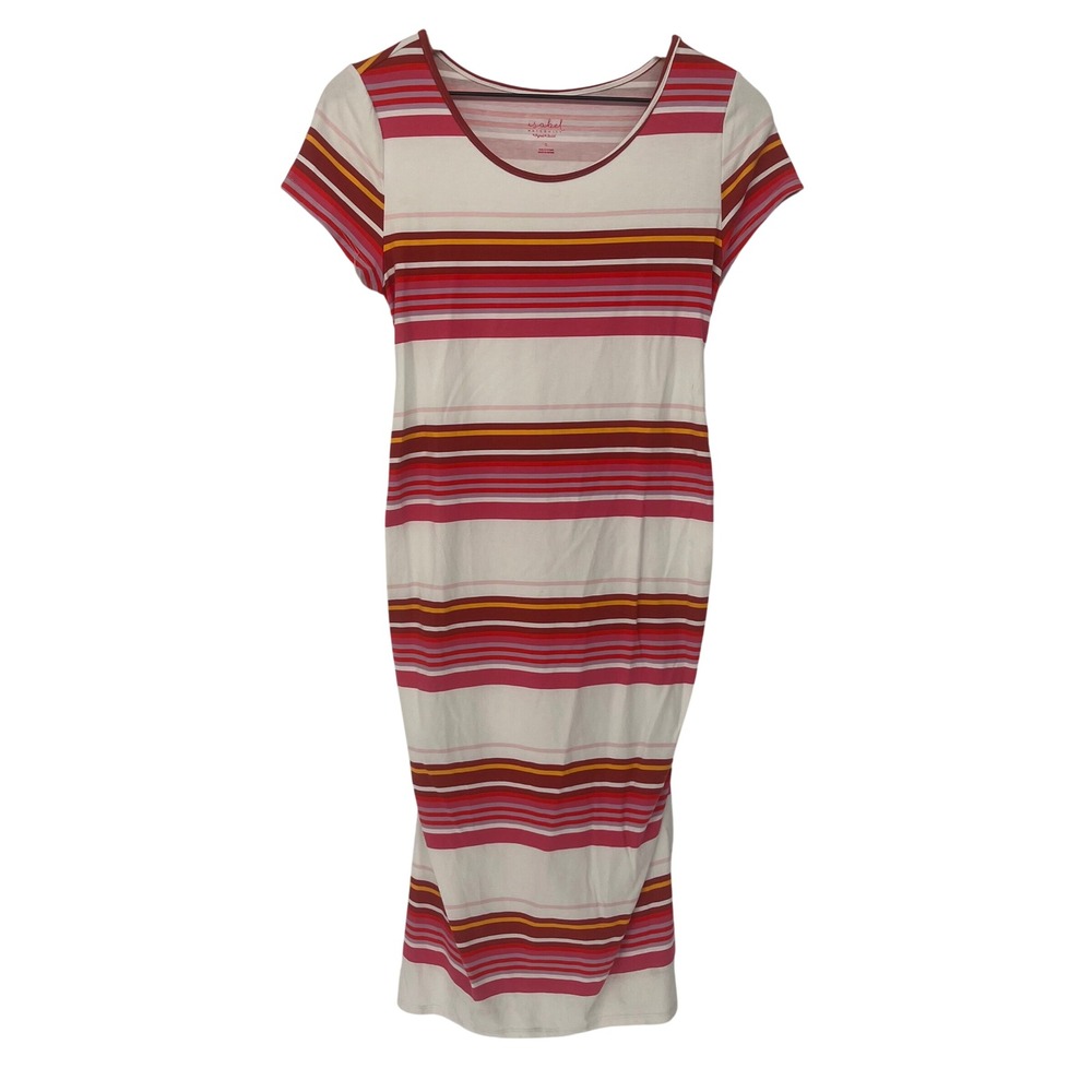 Isabel Maternity Dress Women Small Pink Striped Ruched Side Bodycon Casual
